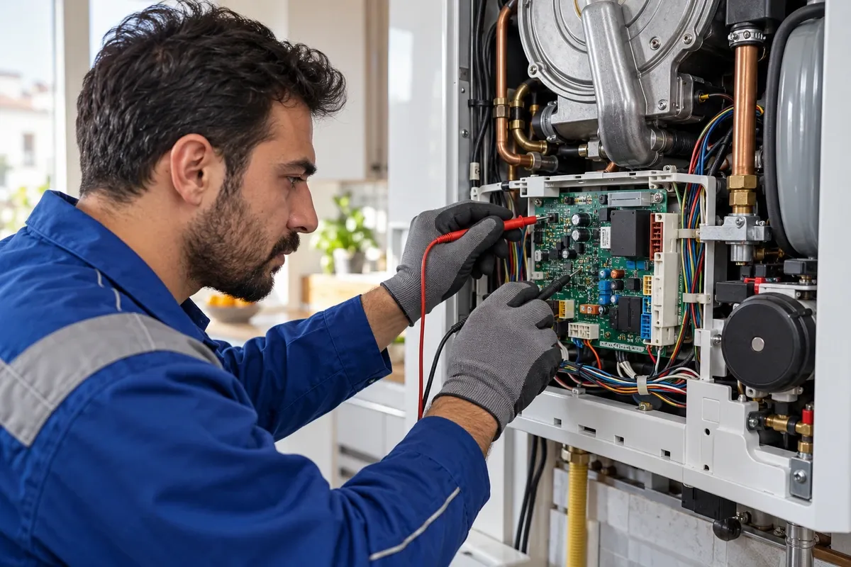 Kombi arıza onarımı sırasında elektronik kart ve brülör kontrolü