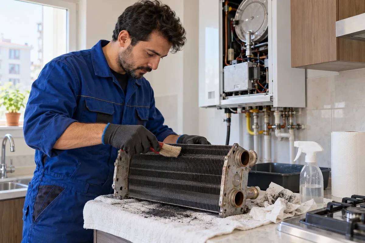 Kombi bakımı sırasında eşanjör ve brülör temizliği